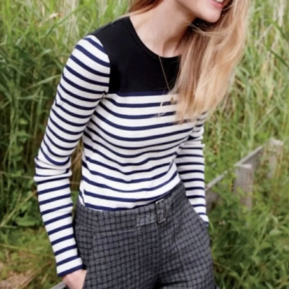 J.Crew Women's Crewneck Colorblock Navy Stripe Long Sleeve Top